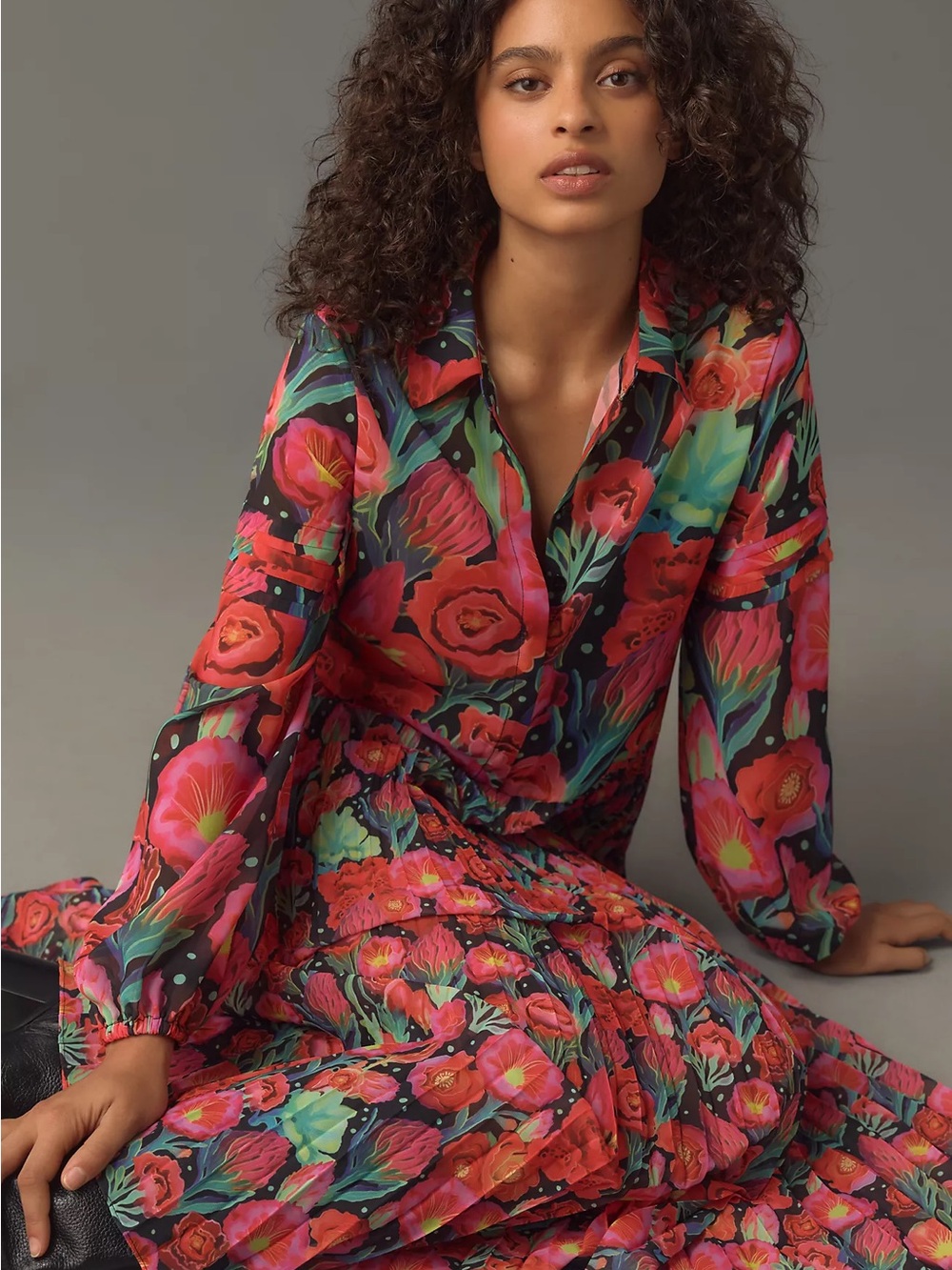 032 FARM RIO Anthropologie Women's Floral Pleated Drop-Waist Maxi Dress, Medium - Picture 10 of 11